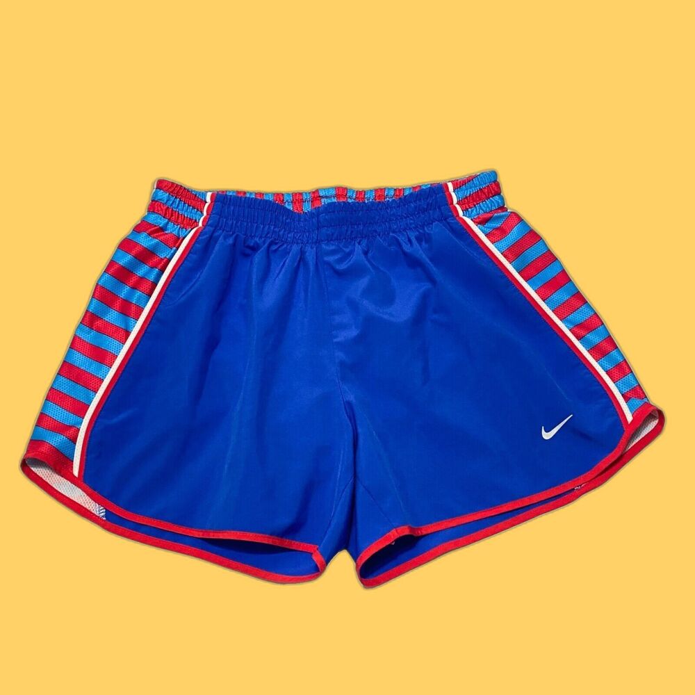 Nike Womens Shorts Small Blue Red Stripe Dri Fit Pull On Brief Liner Activewear